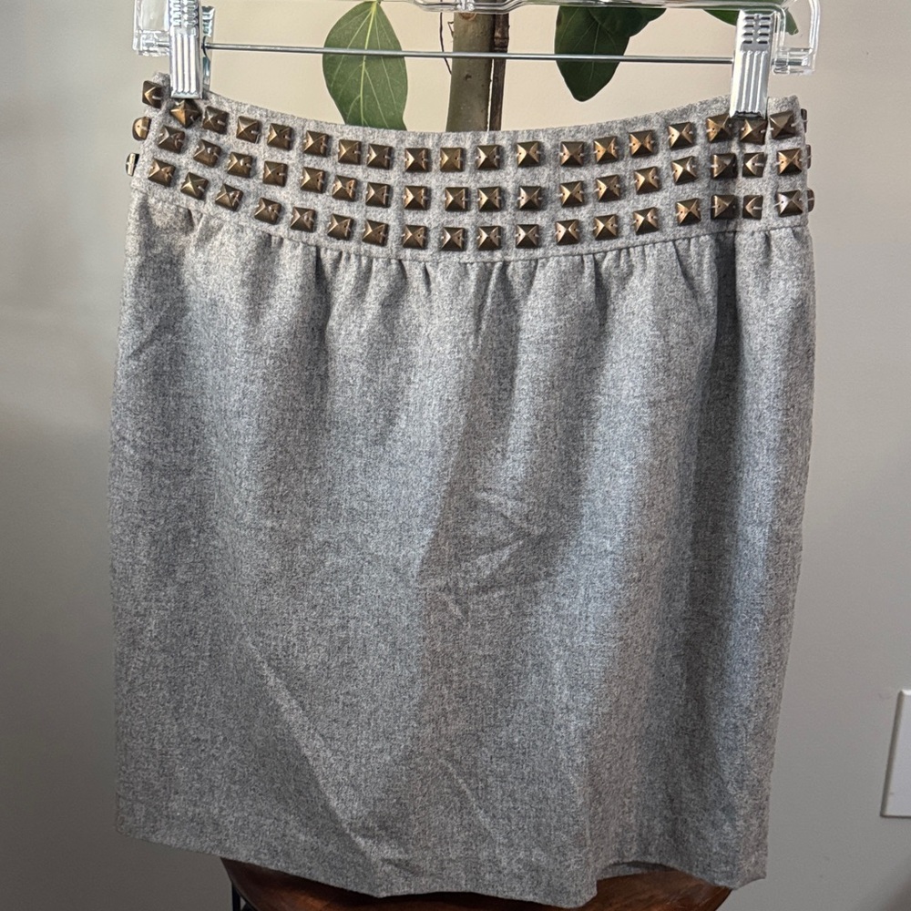 silence + noise Gray Pencil Skirt with Gold Stud Waistband